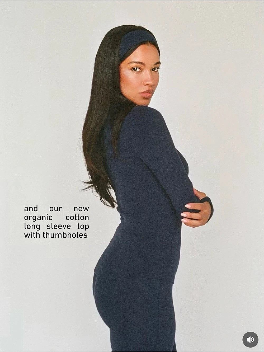 Layere Organic Cotton Long Sleeve Top with Thumbholes Navy Blue XS